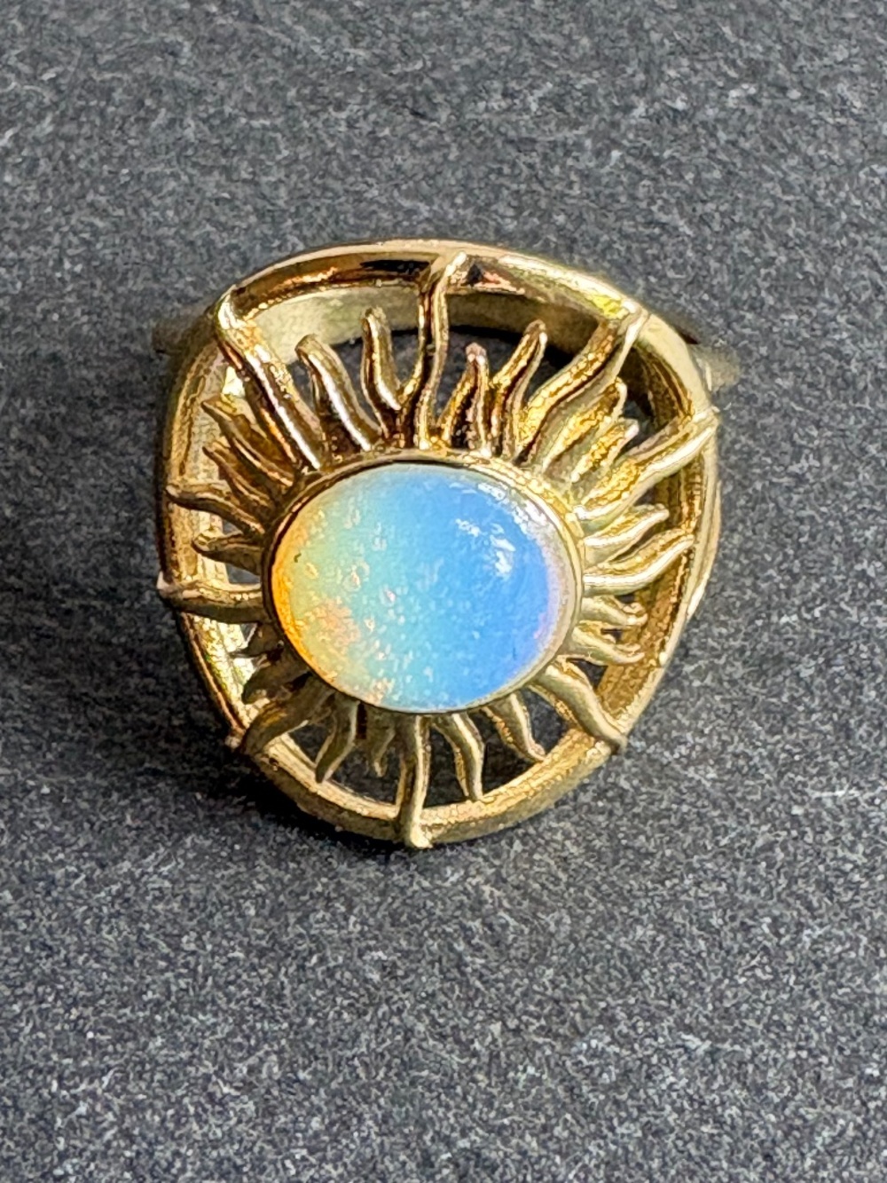 Vintage 80s Anne Klein Gold Celestial Sunburst Opalite-Glass Statement Ring - Picture 3 of 4